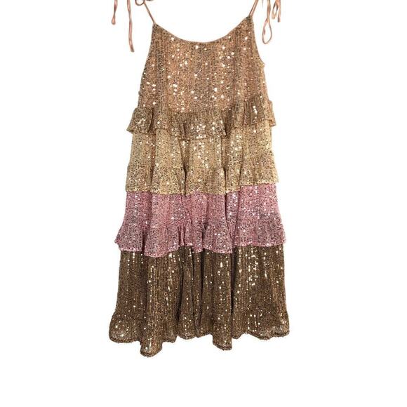 Area Stars Colorblock Dress Sequin Tiered Trapeze Swing Mini Multi NWT Small - Picture 4 of 6